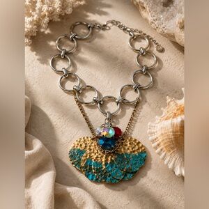 Choker Hand Crafted Gold and Turquoise Multi-Gem, Metal UP CYCLED OOAK Necklace